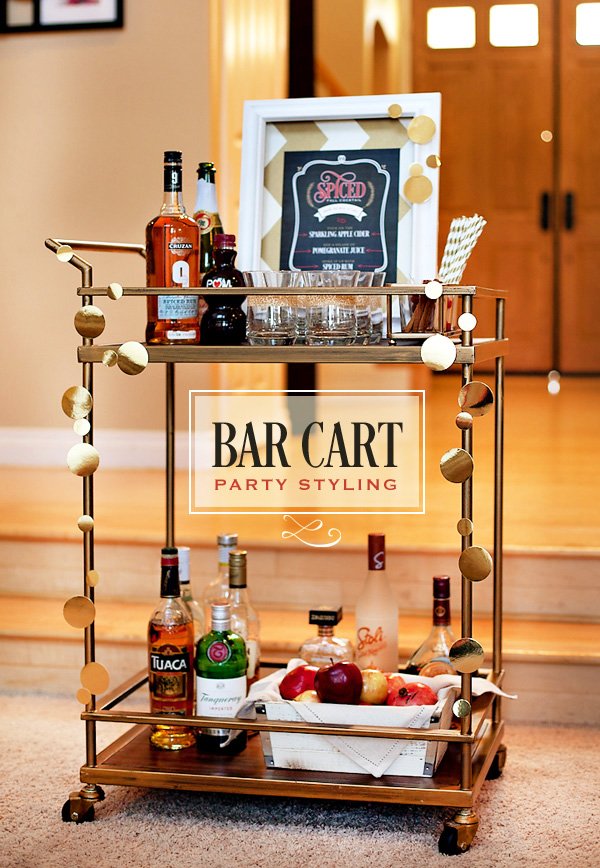bar cart styling for a fall party cocktail