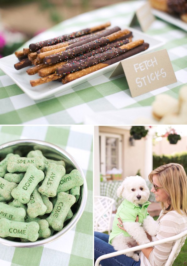 chocolate covered pretzel fetch sticks for a dog party