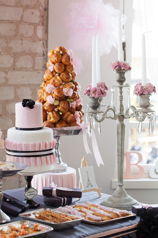 pink parisian dessert table