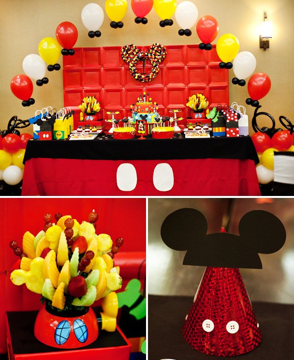 mickey themed dessert table for a first birthday party