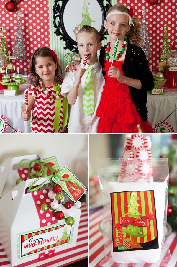 grinch inspired red and green christmas party holiday favors
