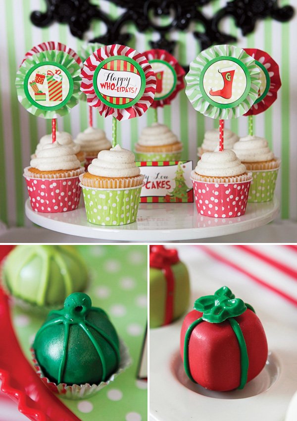 grinch inspired christmas party desserts like cupcakes and cake bites