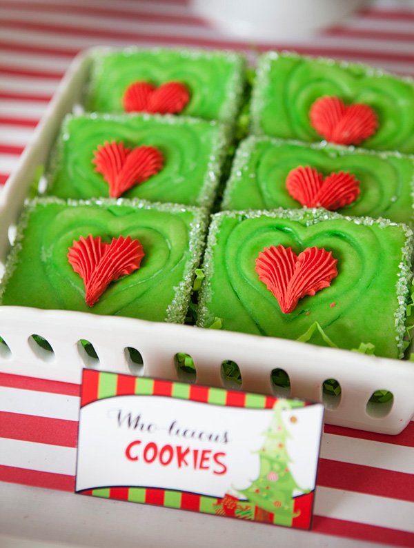 the grinch's heart grew 3 sizes green and red christmas party cookies