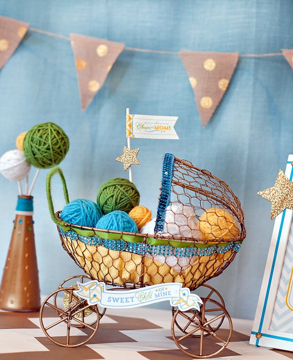 baby shower centerpiece - gold carriage with crafty details