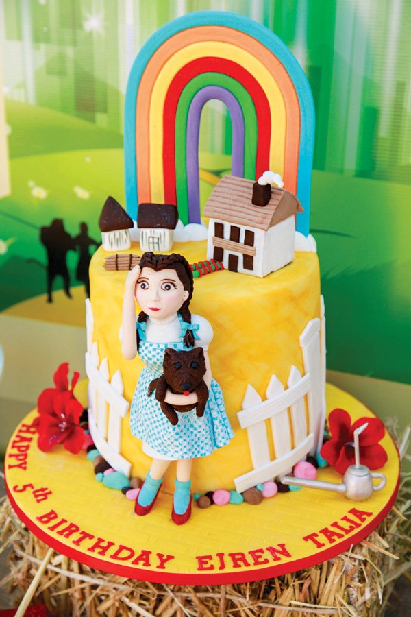 wizard of oz dorothy and rainbow topped cake