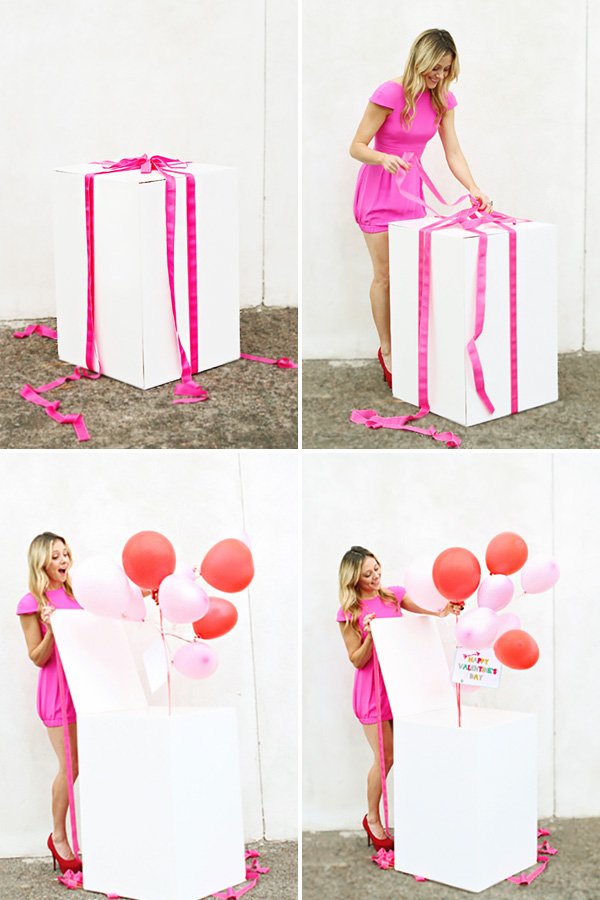 balloons in a big present box makes for a super fun surprise!
