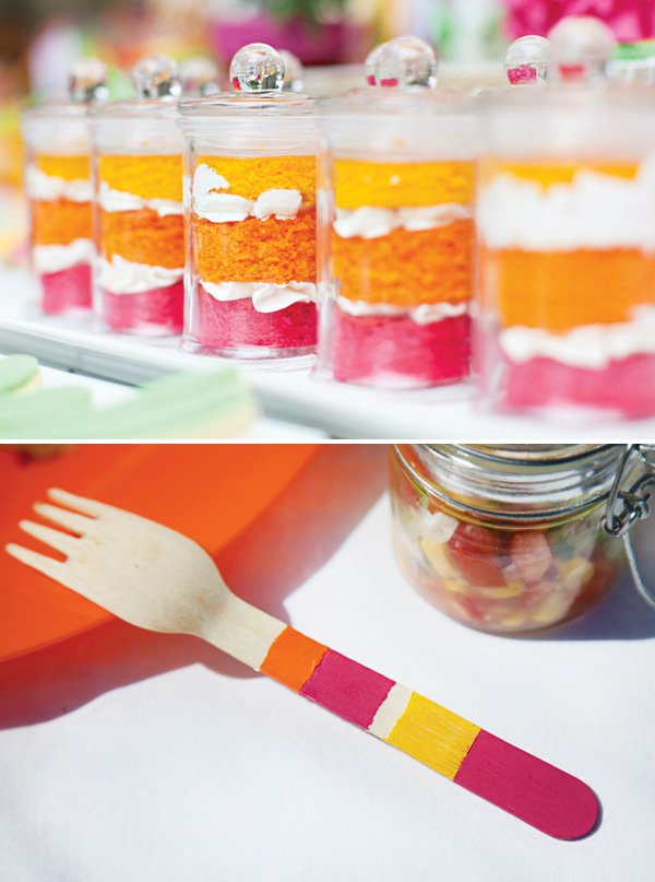 DIY painted stripes on wooden forks and utensils