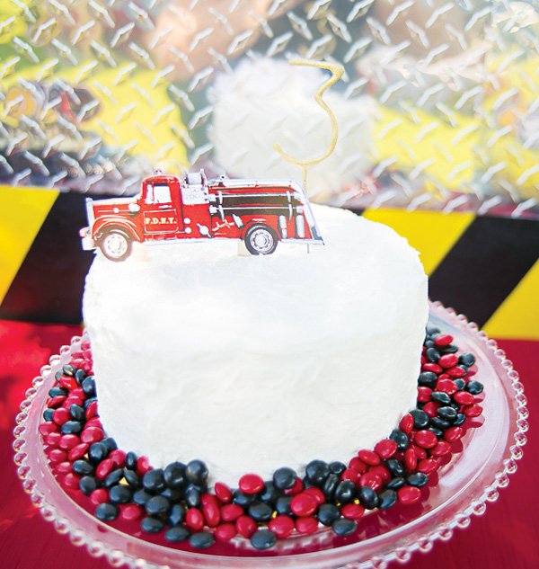 vintage firetruck topped birthday cake