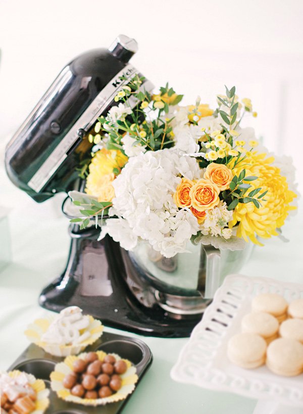 flower arrangement filled kitchenaid stand mixer