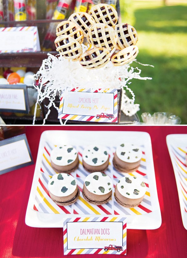 mini pie pops and spotted macarons