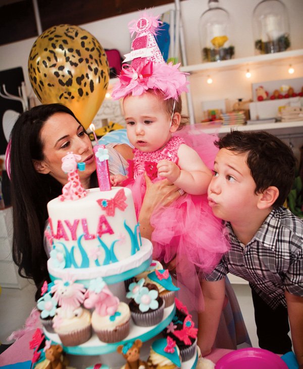 first birthday girl pink party outfit and party hat