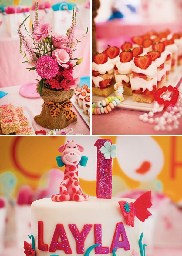 pink party decor and desserts