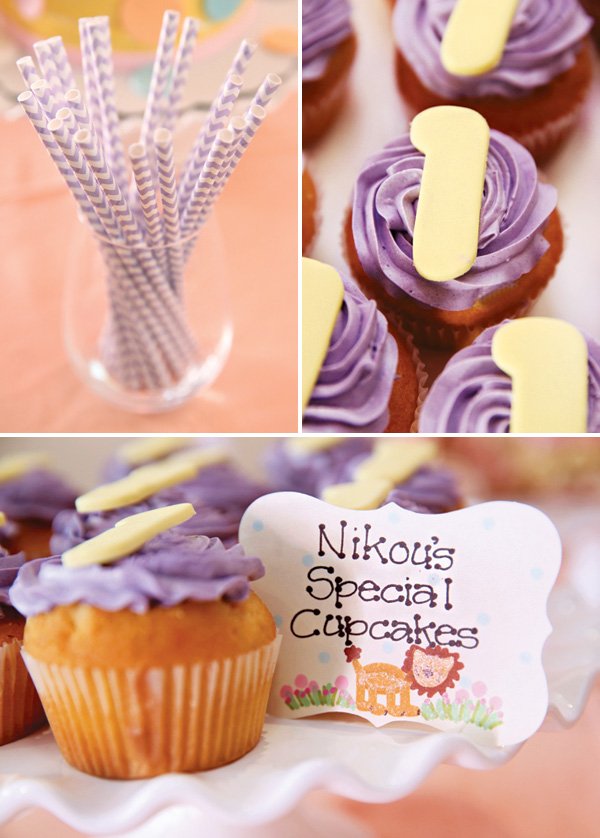 purple '1' birthday party cupcakes