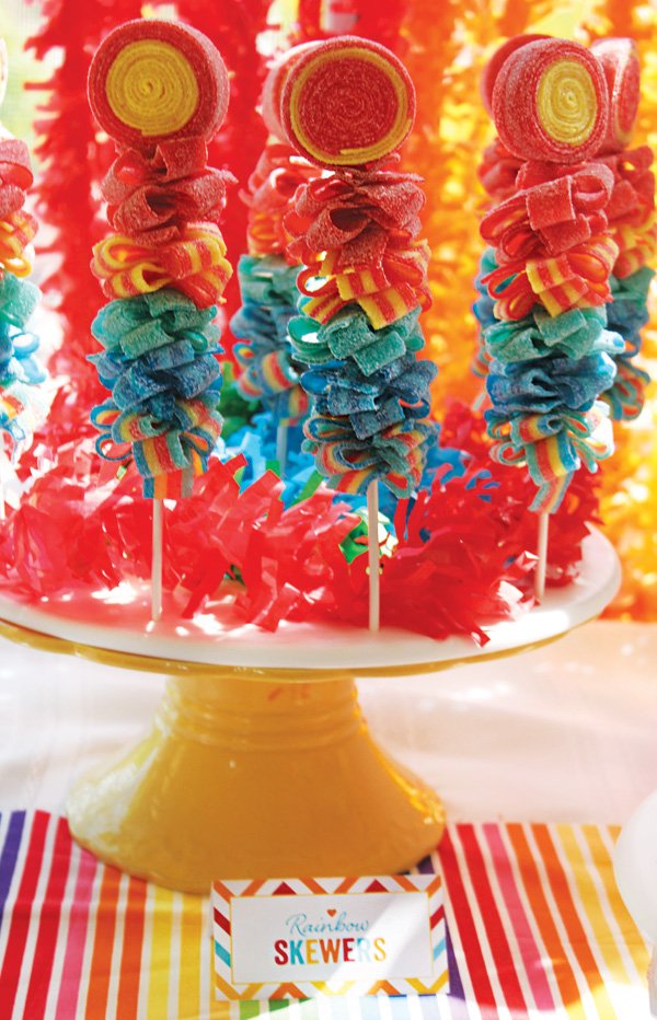 rainbow sour belt candy skewers
