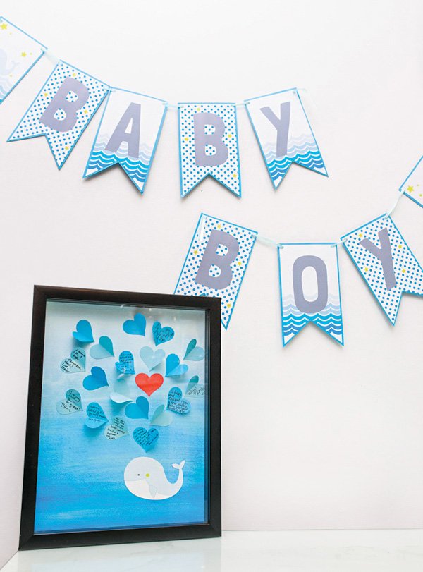 baby shower guestbook with a whale theme
