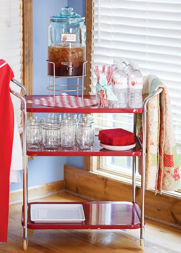 a vintage bar cart for a baby shower