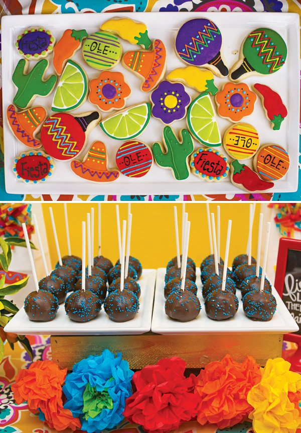 mexican fiesta cookies and sprinkled cake pops