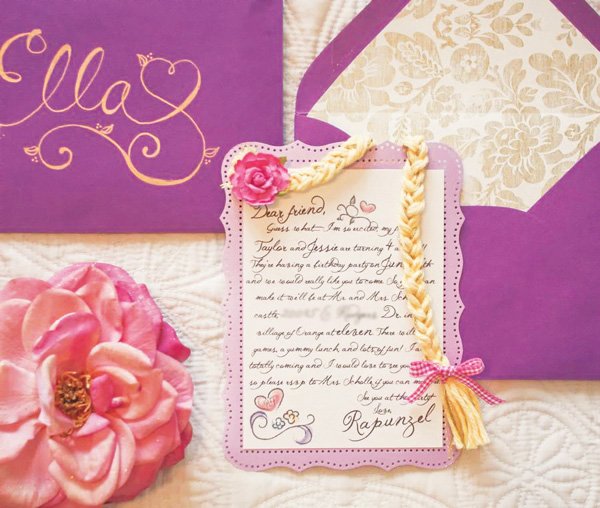 tangled rapunzel themed birthday party invitation