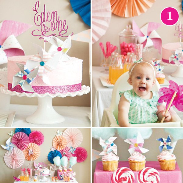 pinks, peaches & pinwheels first birthday party