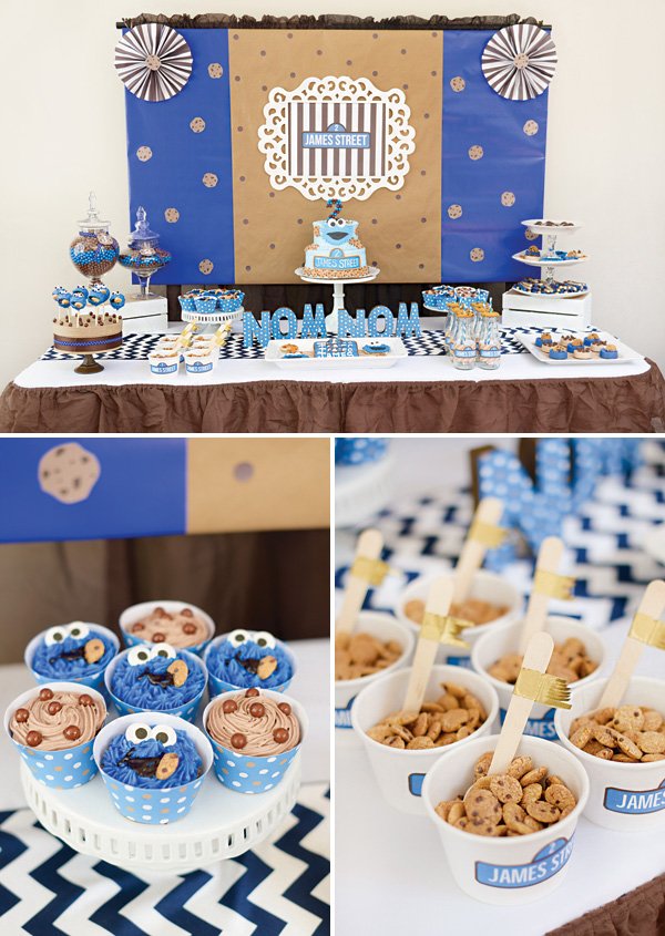 cookie monster birthday party dessert table