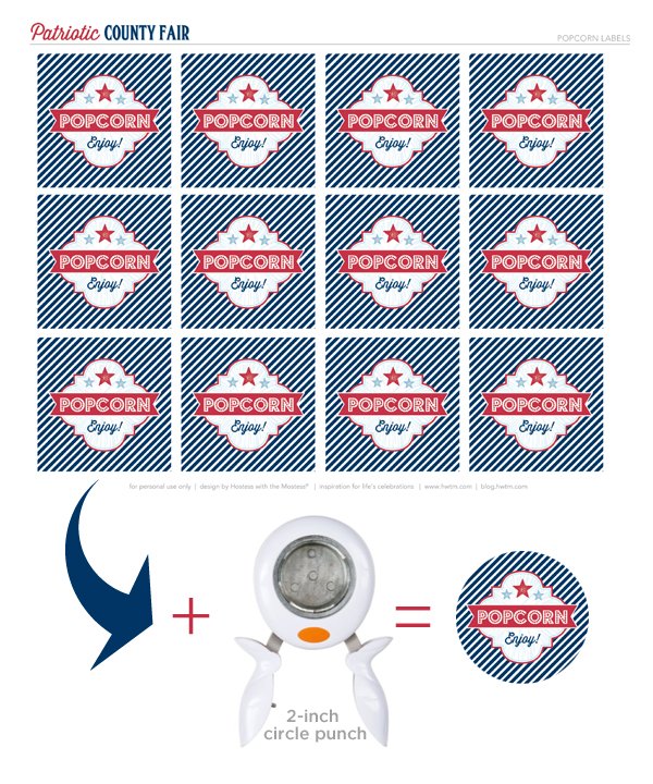 Etiquetas de Palomitas de Maíz para Imprimir Gratis de HWTM - Rojo, Blanco y Azul