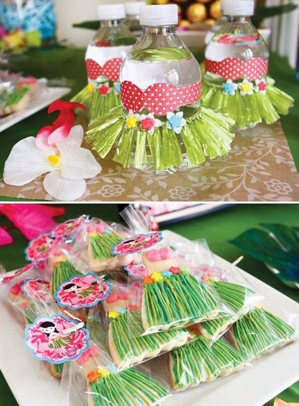 grass skirt cookies and bottle wraps