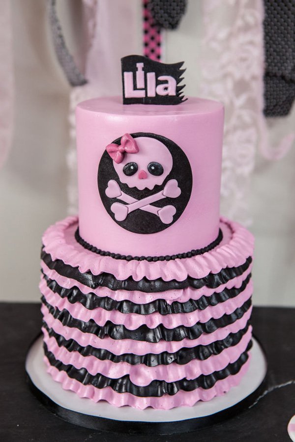 punk black and pink pirate birthday cake
