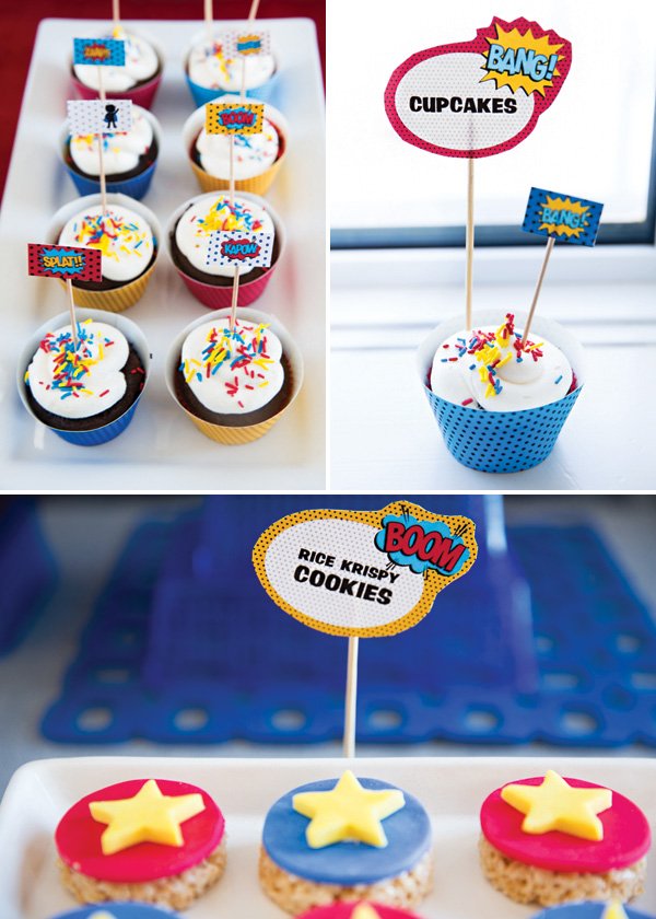 red, blue and yellow party desserts