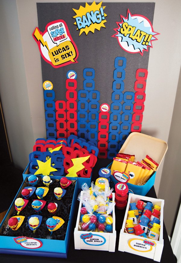 superhero party favor table