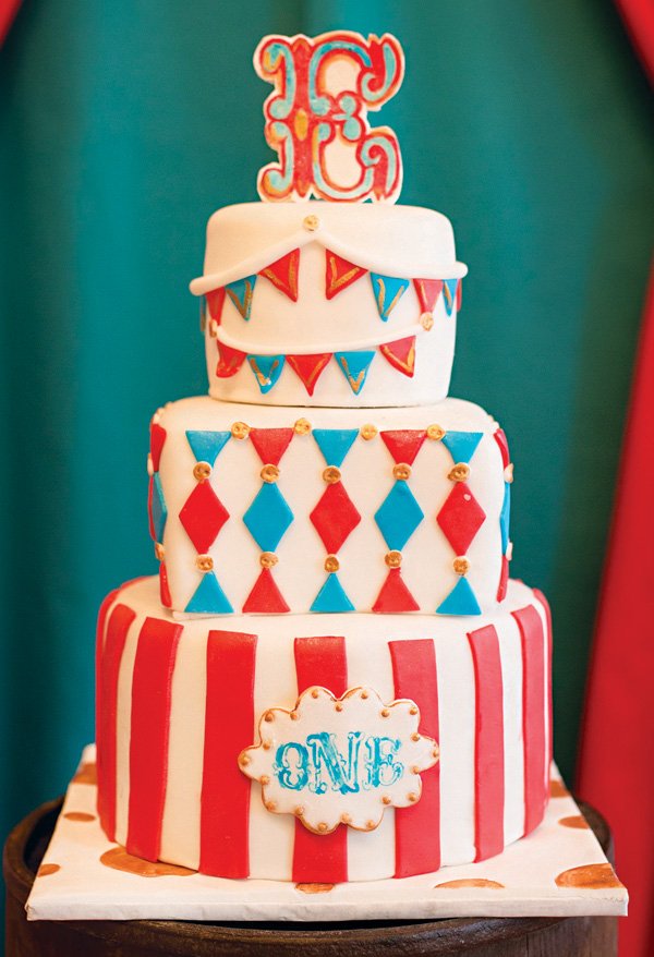 carnival circus bunting and stripes birthday cake