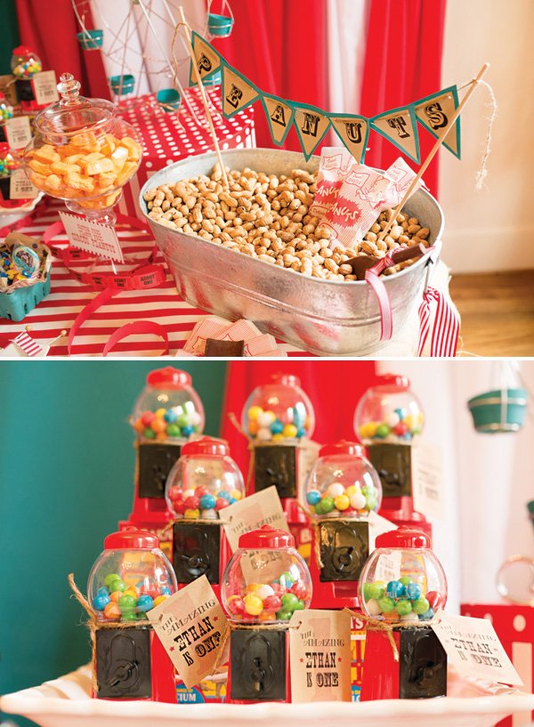 circus peanuts and gumball machine party favors