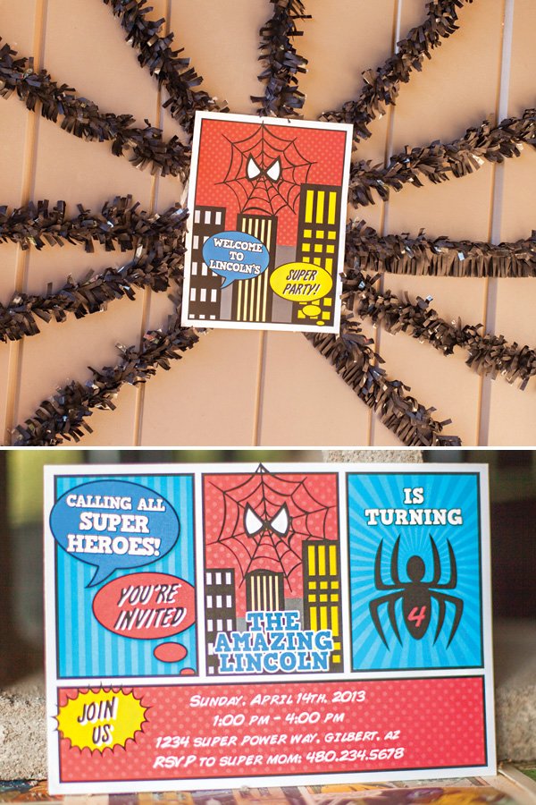 spiderman birthday party invitation and entrance