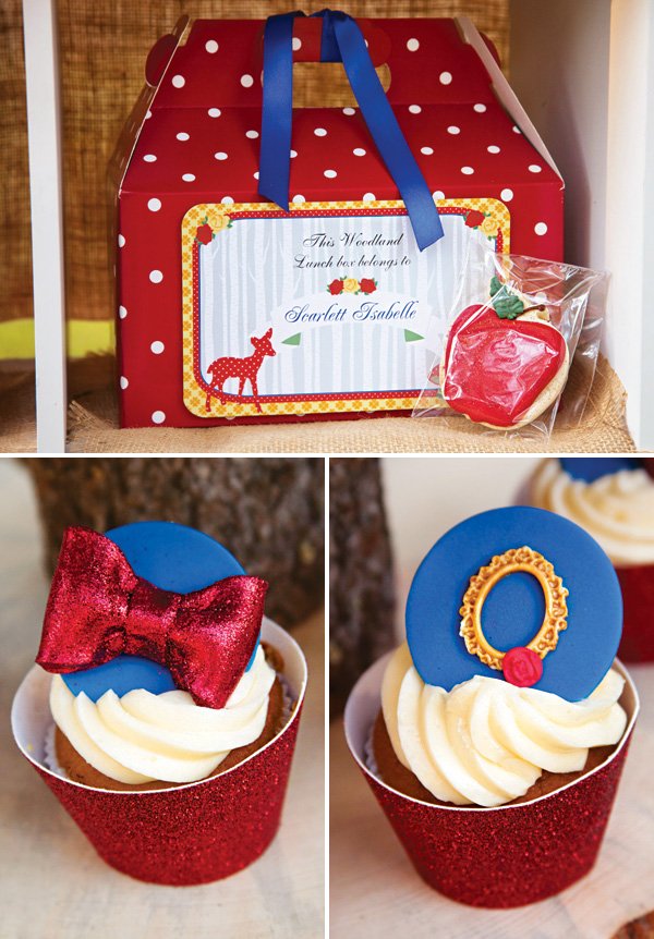 woodland party lunch box and cupcakes