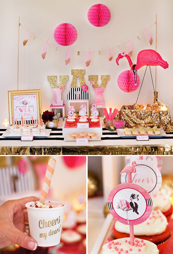 Flamingo Party Dessert Table - Pink and Gold