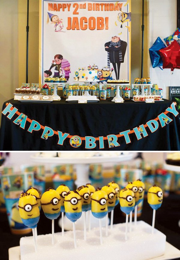 despicable me dessert table and minion cake pops