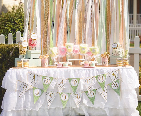 green and gold dessert table