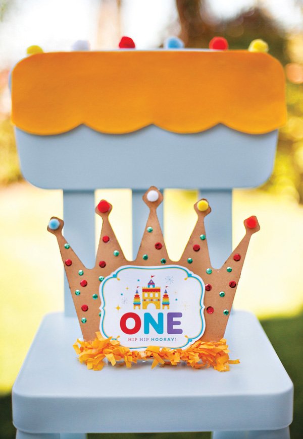DIY Royal First Birthday Party Crown and Kids Chair