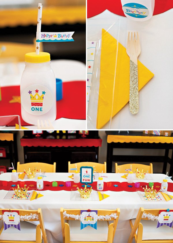 Royal Birthday Party Kids Table with sparkly utensils