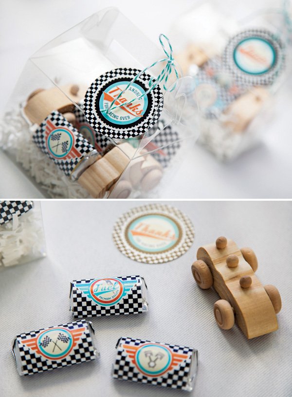wooden race car toy party favors