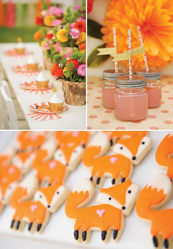 fox party cookies and orange party decor