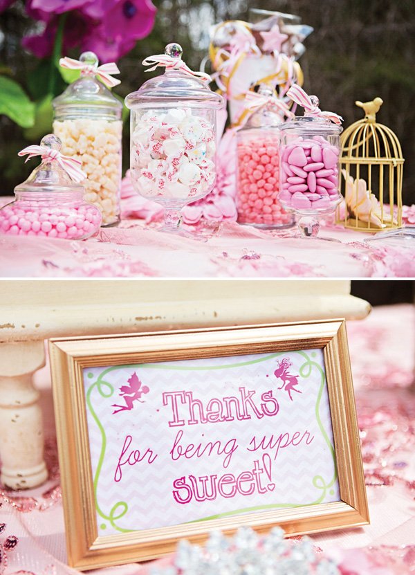 pink candy dessert table favors
