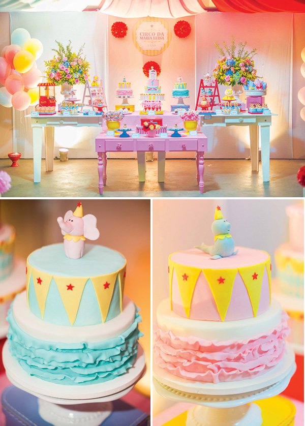 circus first birthday party dessert table and smash cake