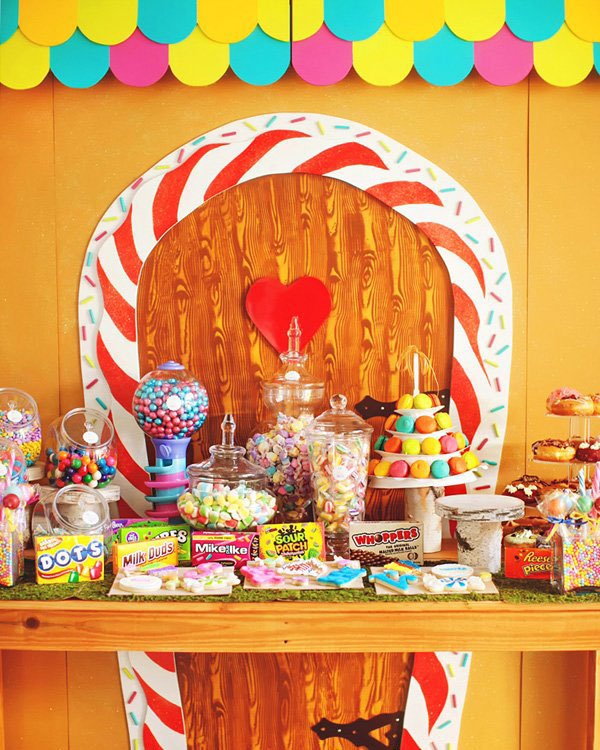 candy decorated dessert table backdrop