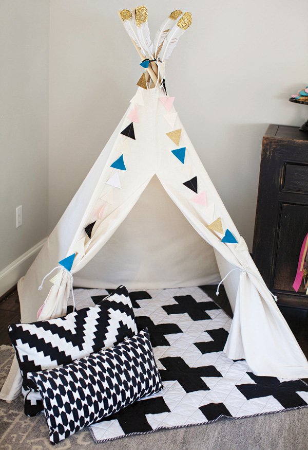 indoor teepee as a party lounge area