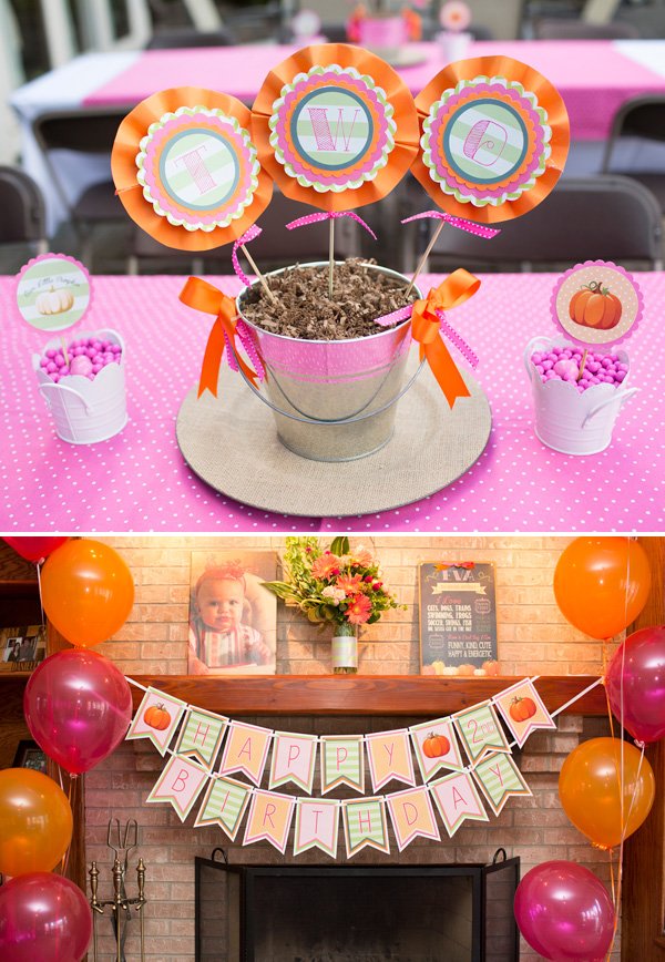 Pumpkin Birthday Party Centerpiece and Banner