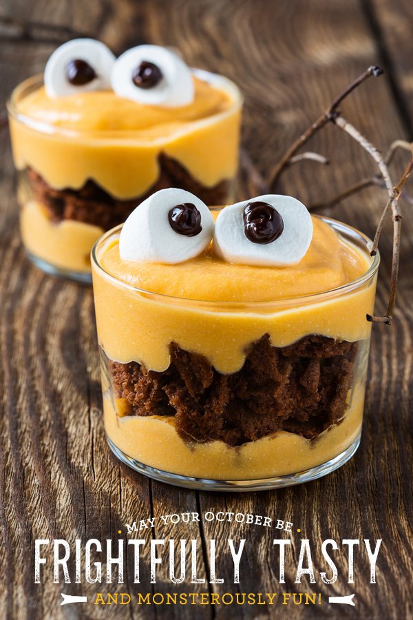 monster pumpkin brownie parfaits