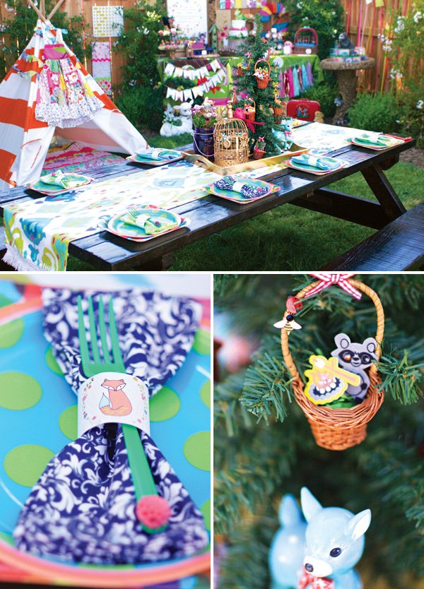 woodland birthday party tablescape