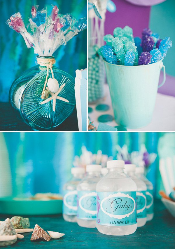 purple and blue under the sea birthday party snacks and desserts