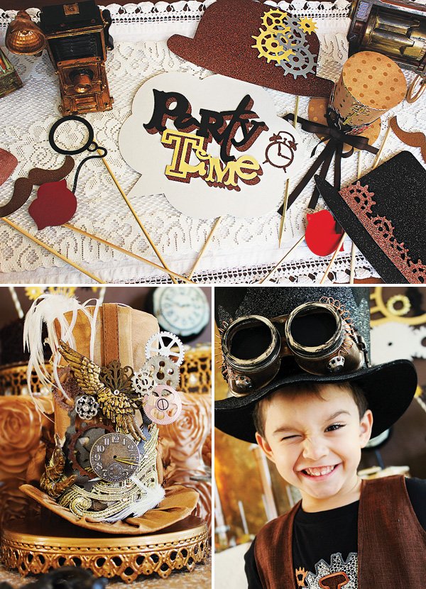 vintage steampunk birthday party photo booth props and costumes