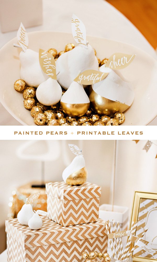 gold and white pears centerpiece